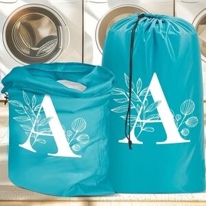 2 Pack Turquoise Personalized XL Laundry Bags *LETTER A* Portable Hamper 24 x 36